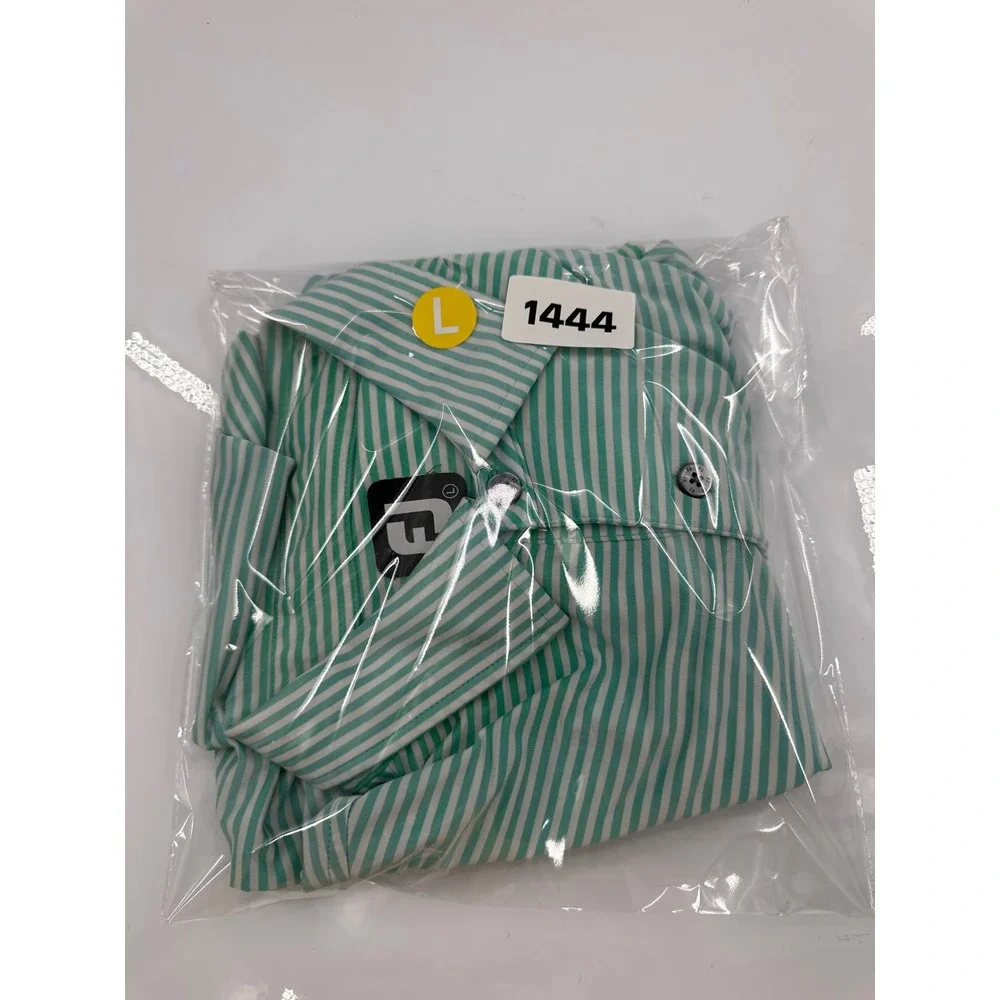 FootJoy Mens Golf Polo Shirt Large‎ Green White Striped Short Sleeve HC Logo